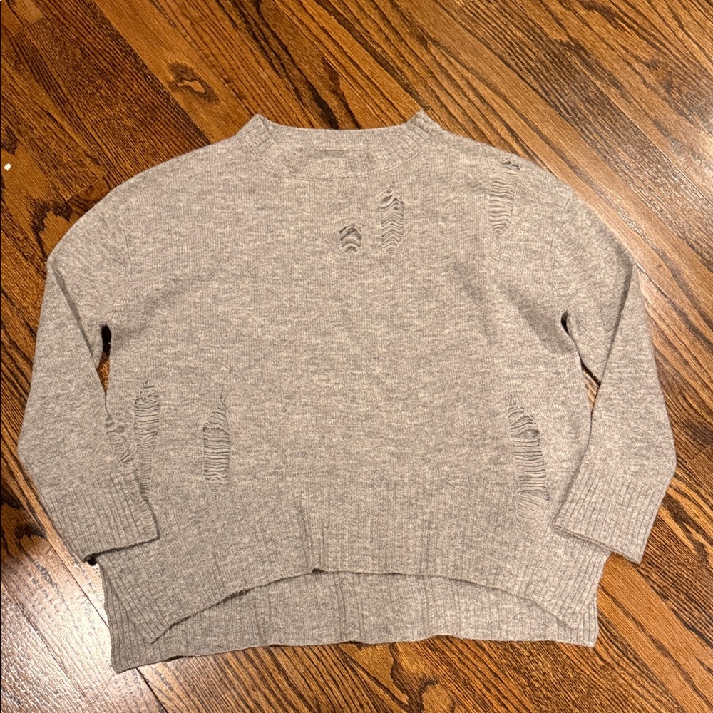 Enza Costa Light Gray distressed cashmere sweater